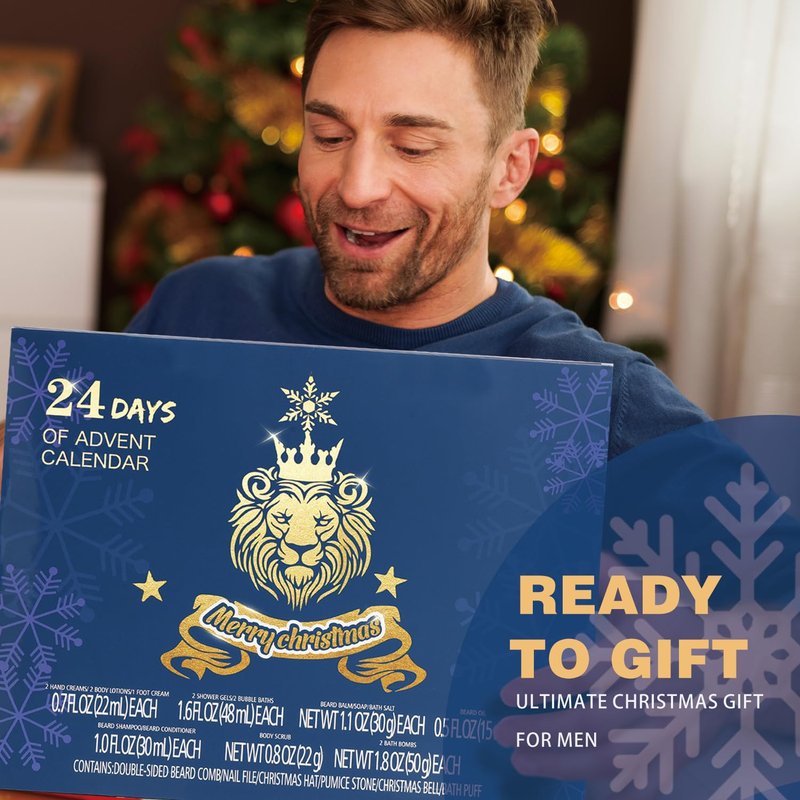 Advent Calendar 2025 Rinse & Robust 24 Days Christmas Gift Set for Men Holiday Gift Baskets for Men with Beard Care Skincare Beauty Advent Calendar, Happy New Year Countdown Calendar Gift Set