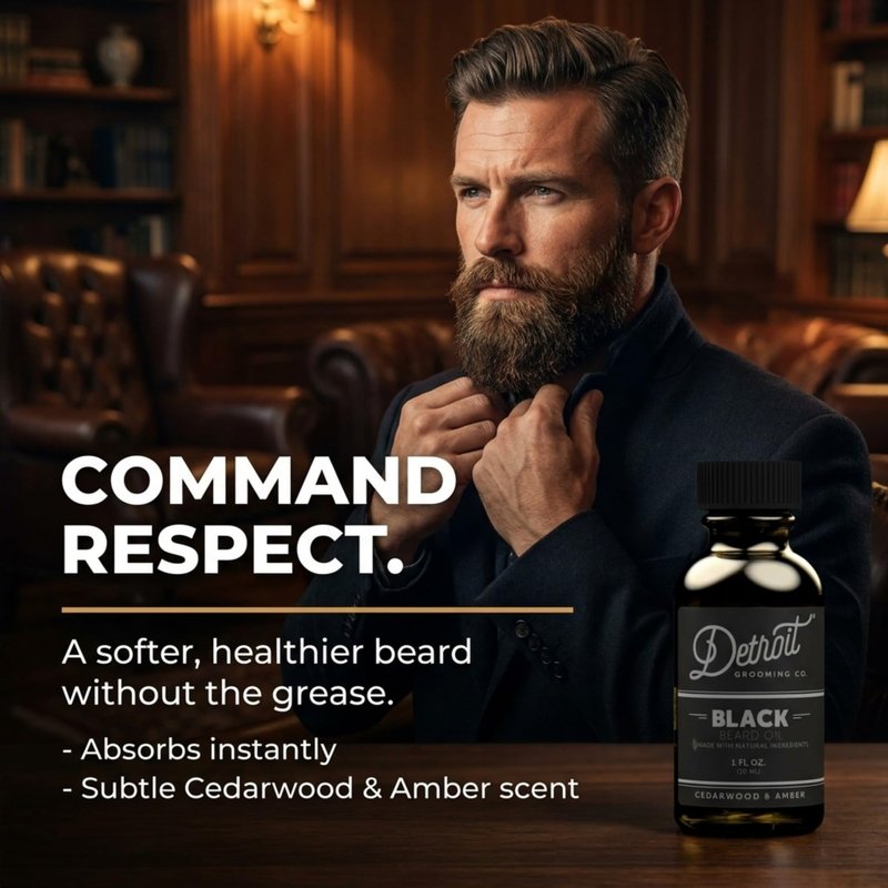 Detroit Grooming Beard Oil | Hydrating & Nourishing Formula with Vitamin | Cedarwood & Amber • Black (1 oz)