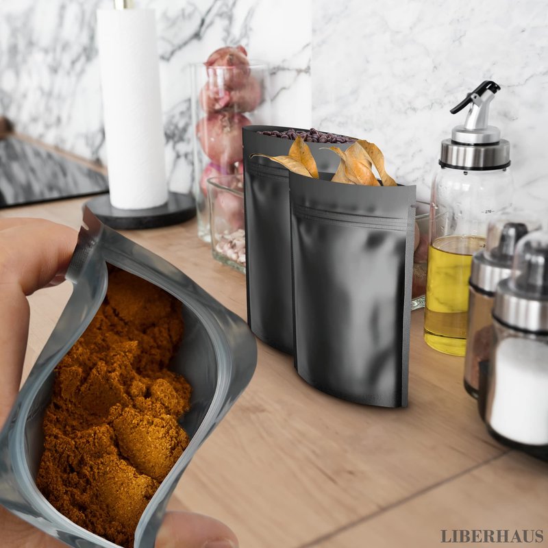 100Pcs Black Mylar Bags for Food Storage - Smell Proof Bag Small Ziplock Bag Organizer Kitchen Storage Small Jewelry Bags - 6x4 Heat Seal Bags Mylar Food Storage Bags Resealable Bags Candy Bags