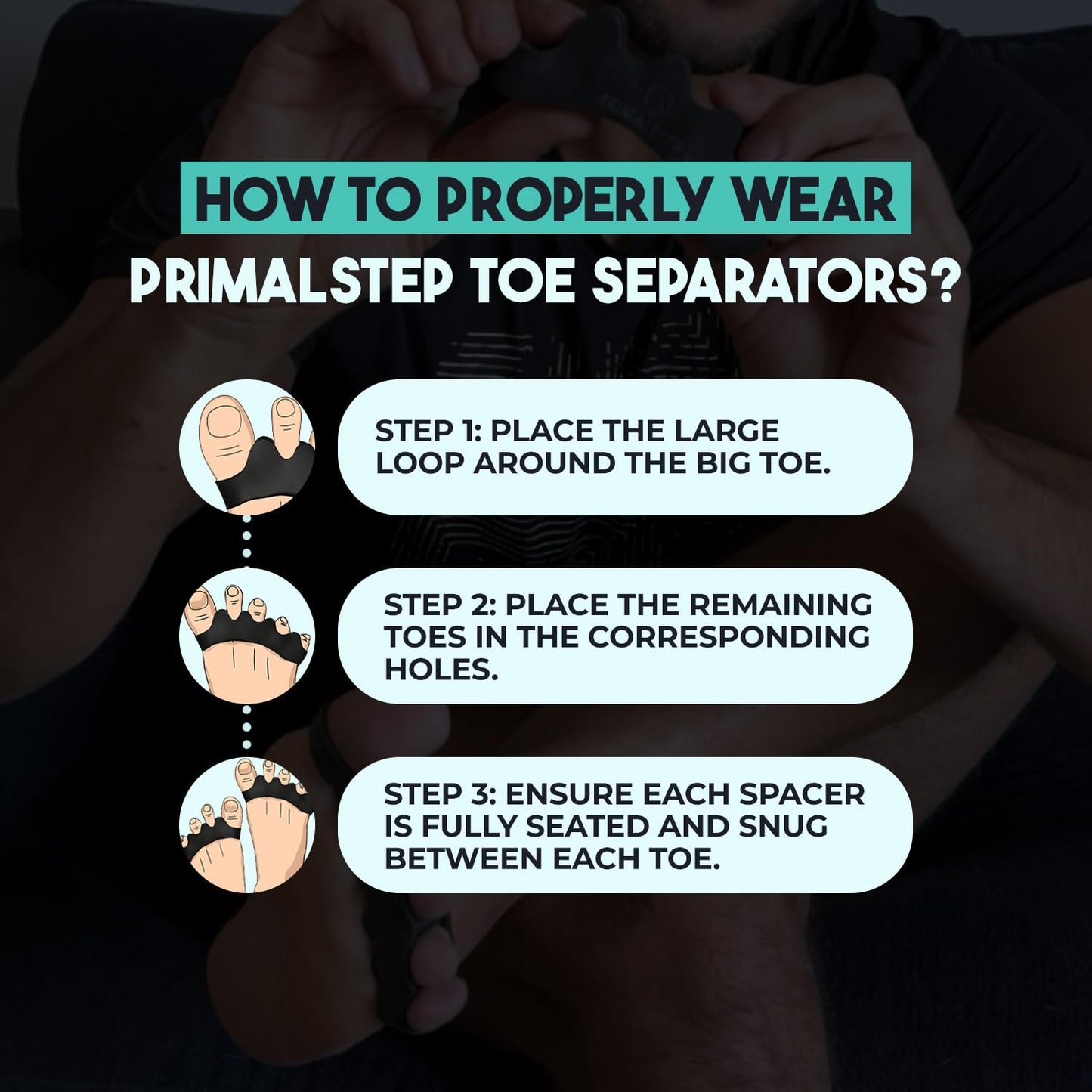 Primalstep 2.0 Firm Edition Toe Separators - Bunion Corrector & Plantar Fasciitis Relief | Large, Stretchy Design