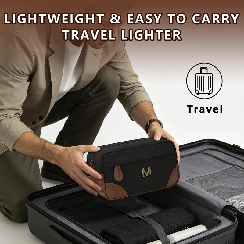 CLOUDWINGS Personalized Gifts for Men Dad - Initial Travel Toiletry Bag Hanging Dopp Kit, Waterproof Shaving Bag with Large Capacity, Fathers Day Birthday Gifts for Him Dad Husband Boyfriend (M)