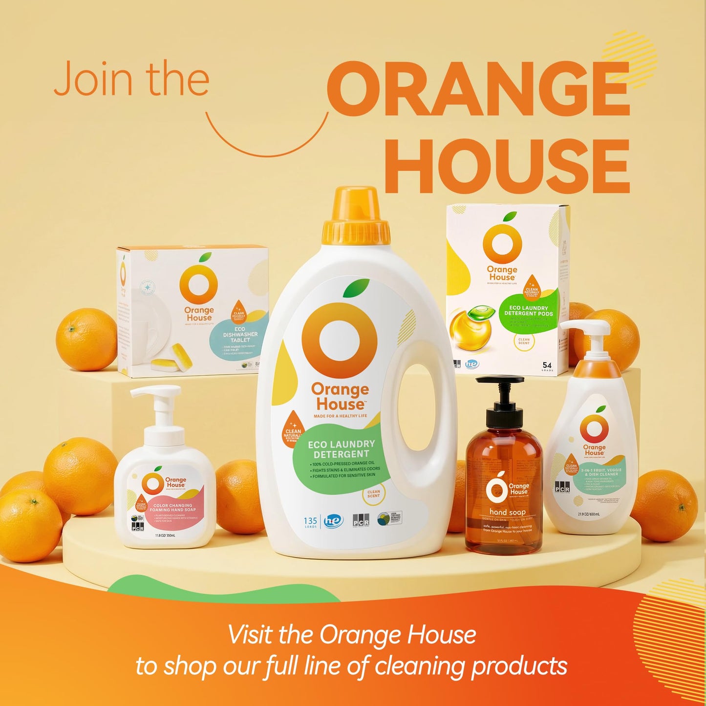 ORANGE HOUSE Natural Liquid Hand Soap, Food-Grade Orange Oil Moisturizing Hand Wash, Plant-Based & Hypoallergenic, Gentle for Sensitive Skin, Non-Toxic Citrus Scented Soap, 12 Fl Oz Pump Bottle