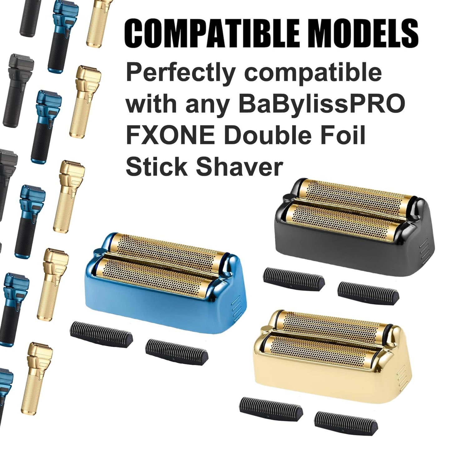 FXONE Shaver Replacement Foil and Cutter Compatible with BaBylissPRO FXONE Double Foil Stick Shaver,FX79RF2G Hypoallergenic Extra-close Shaver Replacement Head (Black/2 Packs)