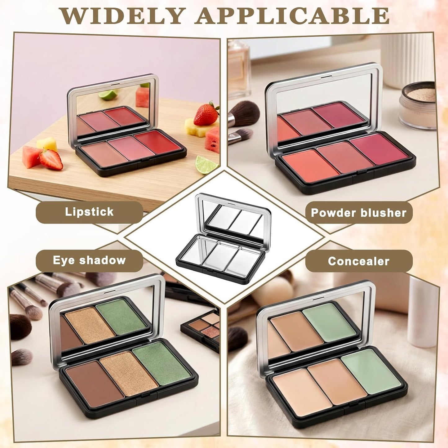 Empty Magnetic Eyeshadow Palette - Refillable Makeup Organizer with Mirror | 3 Compartments for DIY Eyeshadow, Blush, Lipstick