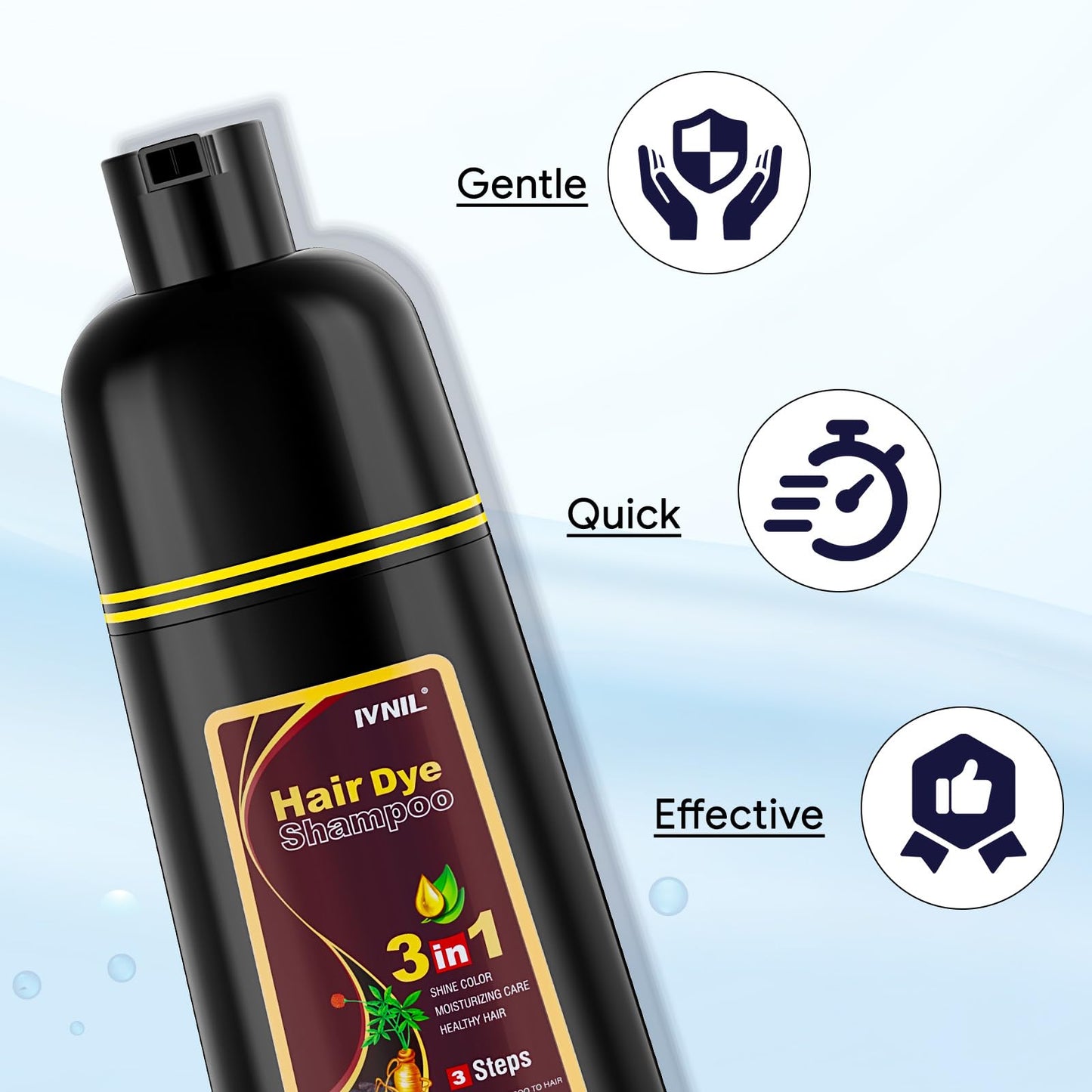 Ivnil Dark Brown Hair Dye Shampoo 3 in 1 Hair Color for Women/Men for Grey Coverage Champu Para Canas Mujer