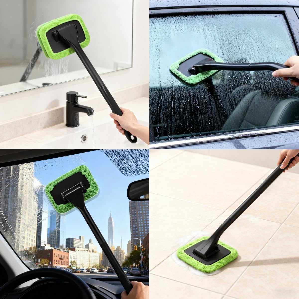 Windshield Cleaning Tool - 5-Piece Auto Window Cleaner Set | Long Handle with Reusable Pads for Vehicle Glass