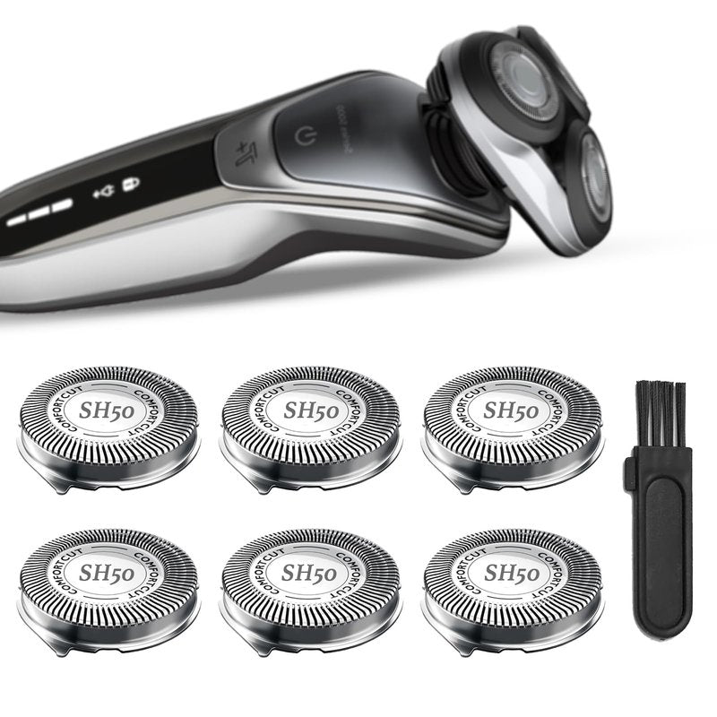 SUPERNB SH50 Shaver Replacement Heads Compatible with Philip Norelcos Series 5000 Razors, Rotary Replacement Blades with High Performance - Fast, Smooth and Close, 6Packs.