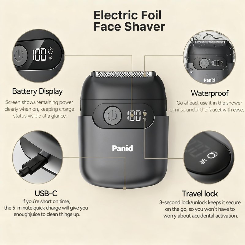 Electric Foil Shavers for Men, Upgraded Mini Electric Razor with 3 Floating Blades, LED Display, USB-C Fast Rechargeable, Portable Electric Shavers for Beard/Face