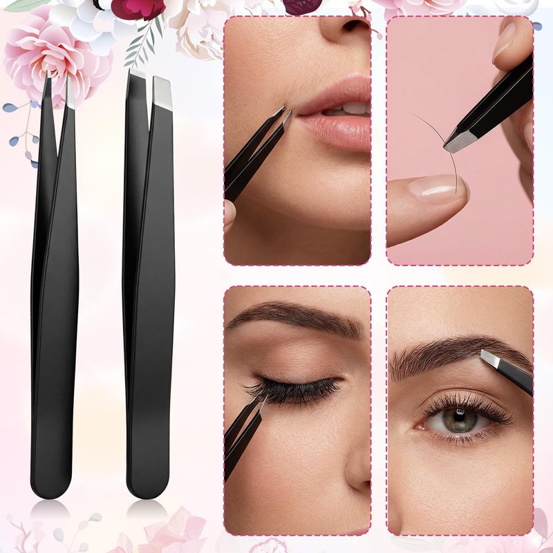 Sorcristy 4PCS Eyebrow Tweezers, Small Black Precision Eyebrow Tweezers Stainless Steel Pointed Tip Tweezer Set for Women and Men Facial Ingrown Hair Removal