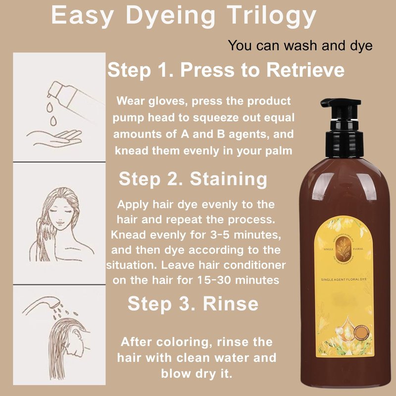 300ml Nourishing Plant-Based Hair Color, Single Agent Floral Dye, Long-Lasting Natural Hair Dye (Chestnut Brown)