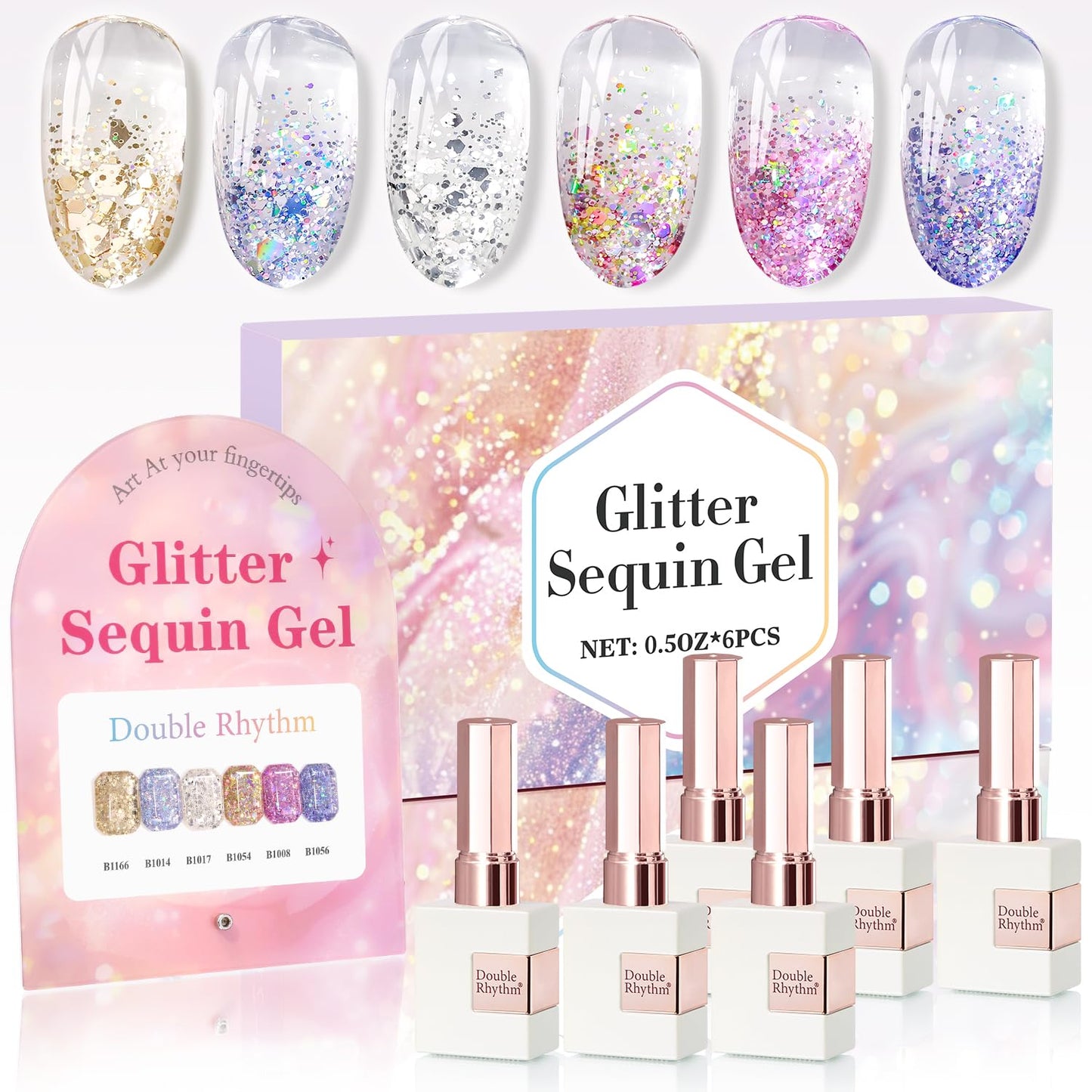 Glitter Gel Nail Polish Set - Cat Eye Magnetic 6 Colors | 15ml Iridescent Shades for DIY Manicure
