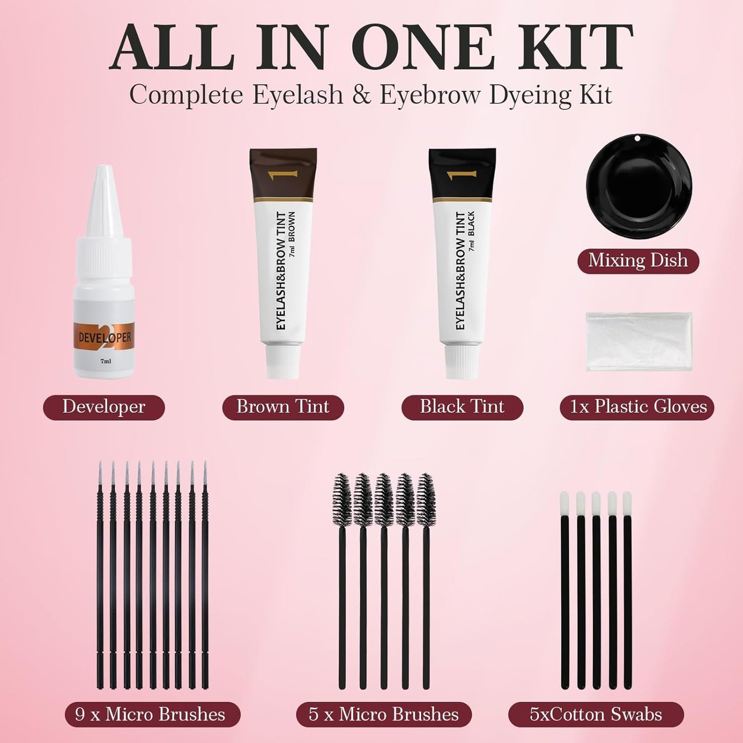 Eyelash & Eyebrow Color Kit, 2-in-1 Lash & Brow Tint Kit with Brush, Black and Brown Brow Color Set for At-Home DIY, Long-Lasting Color Up to 6 Weeks