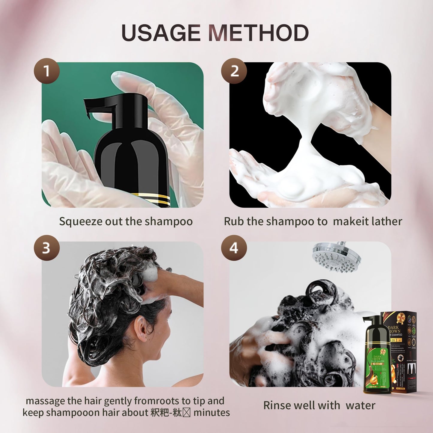 Black Hair Dye Shampoo 6-in-1 for Gray Hairr,Semi-Permanent Hair Color Shampoo for Women and Men,100% Grey Coverage Long-Lasting Color,Natural herbal Ingredients(Natuarl Black)