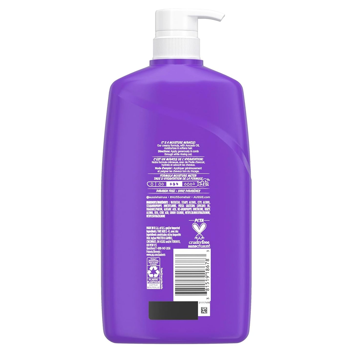 Aussie Miracle Moist Conditioner - Avocado & Jojoba Oil, Paraben-Free, 26.2 fl oz