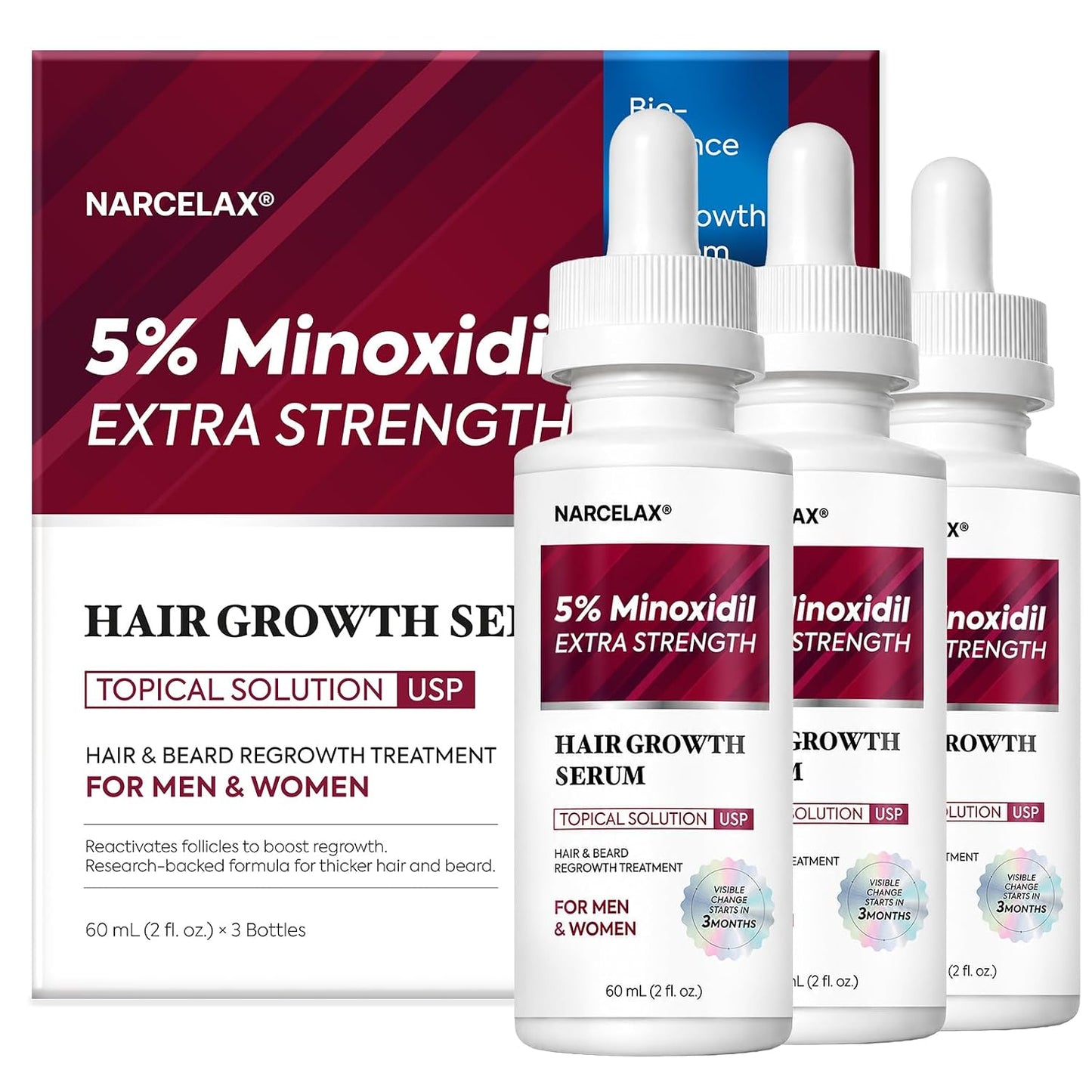 Minoxidil Hair Growth Kit for Men & Women - Extra Strength Serum with Biotin for Thinning Hair | 60ml (2 Fl Oz, Pack of 2)