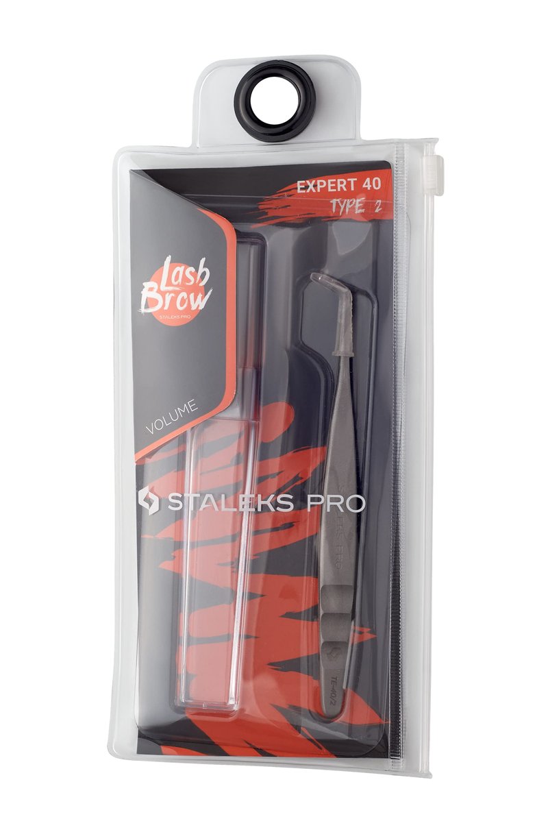STALEKS PRO Eyelash Tweezers, Silver, Ergonomic, Stainless Steel