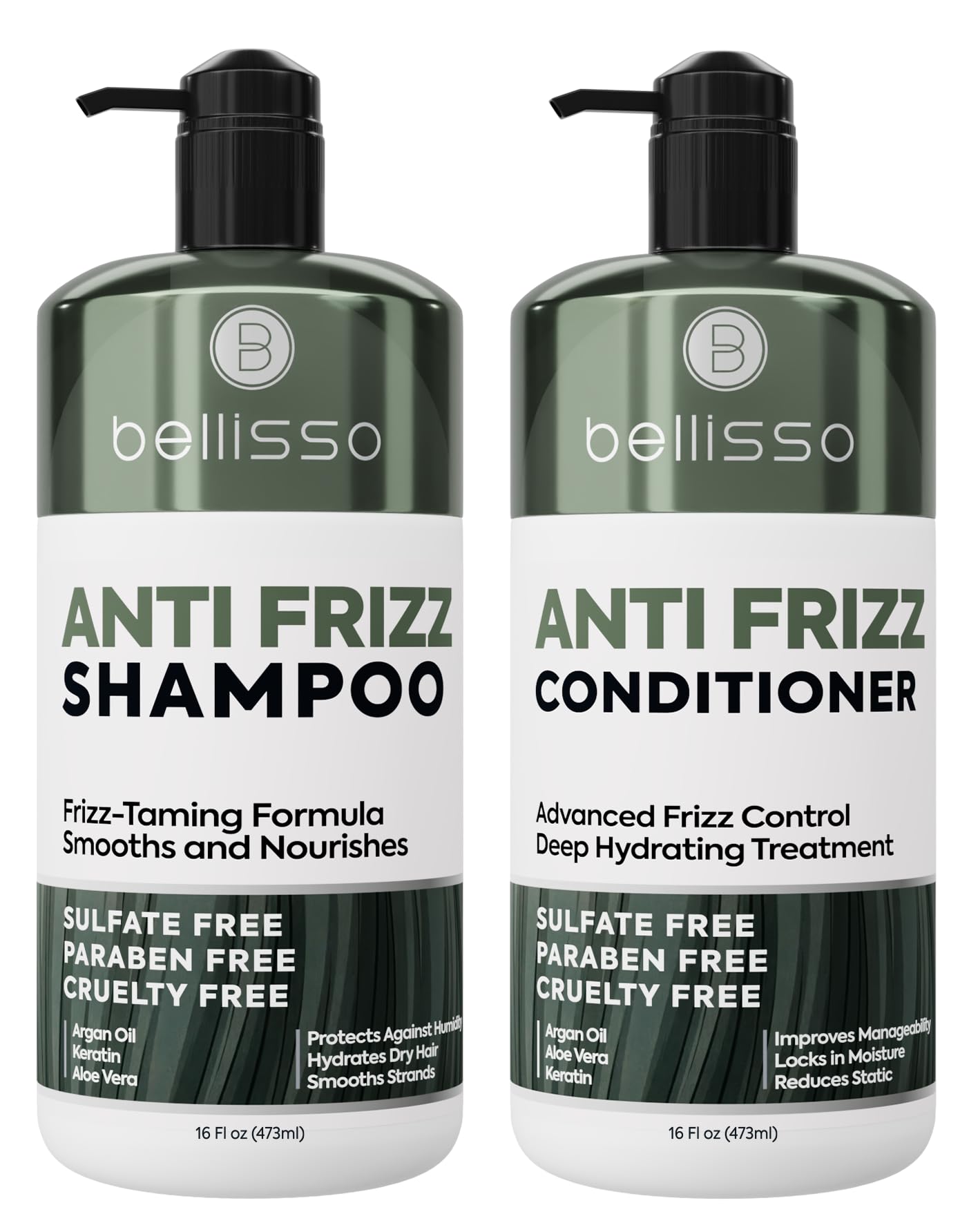 Anti Frizz Shampoo and Conditioner Set - Sulfate Free Hair Care Products for Women and Men - Frizzy Hair Control - Hydrating, Smoothing Salon Moisture - Zero Paraben Formula - 16 Fl Oz (Set of 2)
