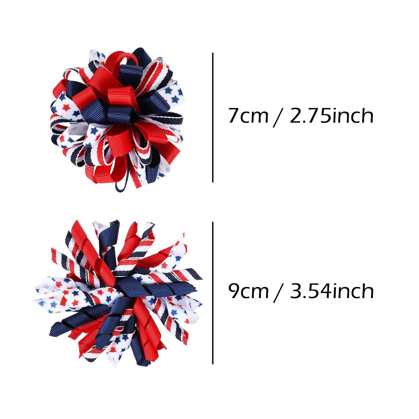 4th of July Korker Hair Bow Clips Girls Patriotic Curly Corker Cheer Bow Alligator Barrettes Red White Blue Stars Stripes Ribbon Accessories Teens Xmas Gift