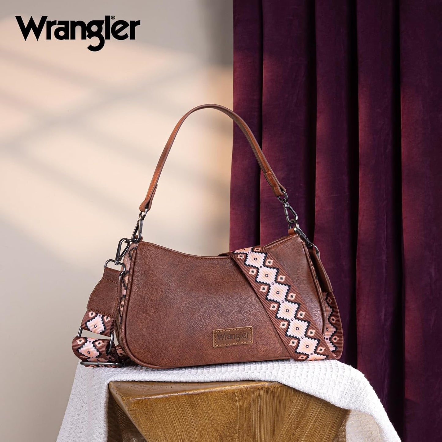 Wrangler Western Shoulder Bag - Women's Aztec Hobo Purse with Detachable Strap | Small Size