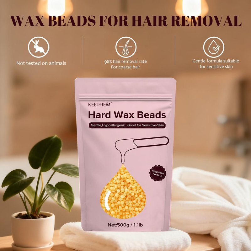 Keethem 500g/1.1lb Wax Beads Suitable for Coarse Hair Removal,Hard Wax Beads Brazilian Bikini Waxing At Home, Wax Beans for Women Men Face, Eyebrow, Body, Legs, Armpit(Honey)