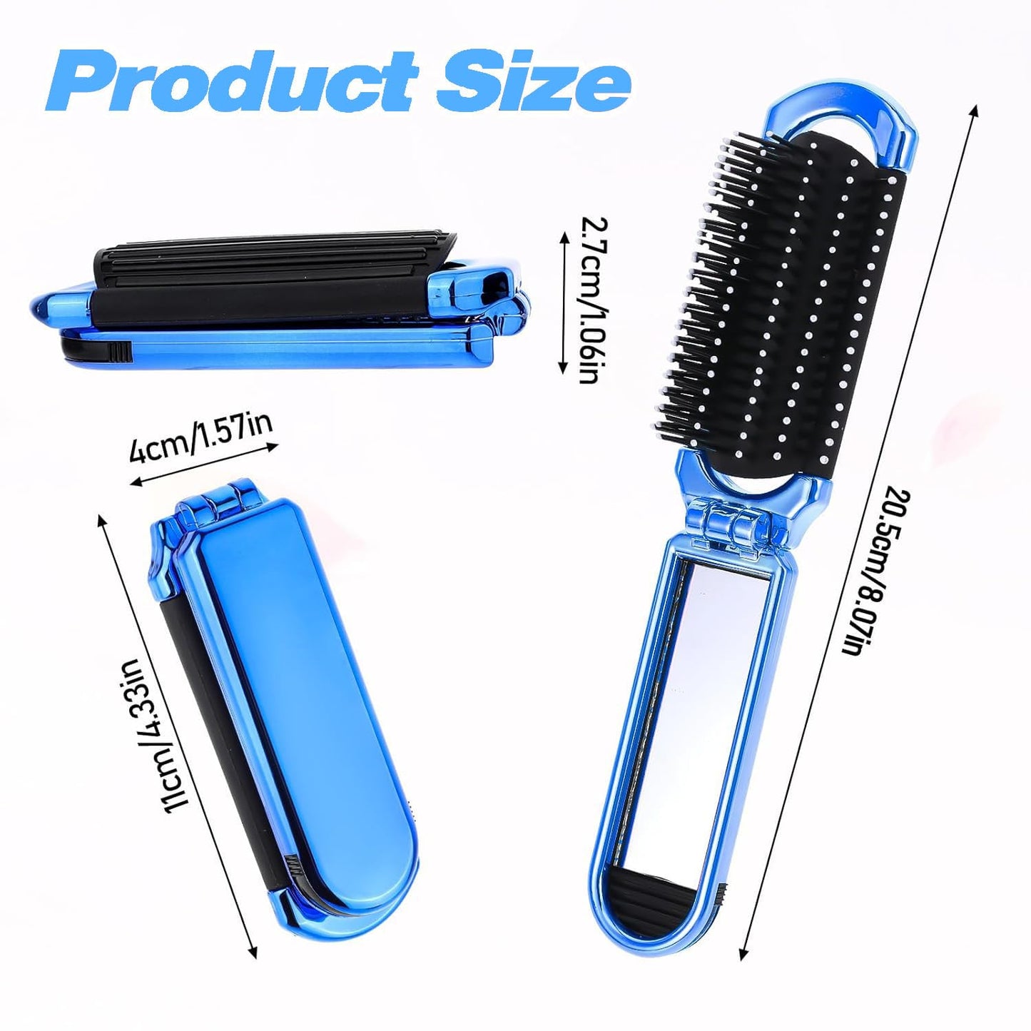 Folding Brush with Mirror for Women, Girls - Mini Hair Brush for Purse, Small Pocket with Soft Nylon Bristles and Mirror for Travel