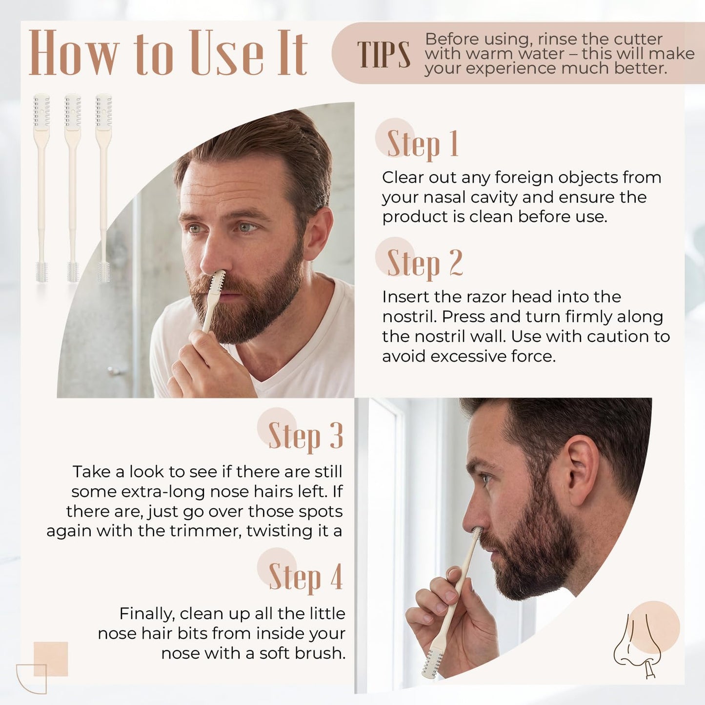 Lanties 15 Pcs 2-in-1 Nasal Hair Cutter Travel Double Sided Nose Hair Trimmer for Women Men Portable 360 Rotating Manual Nose Nasal Knife Soft Cleaning Brush with 5 Box Travel Package Yellow