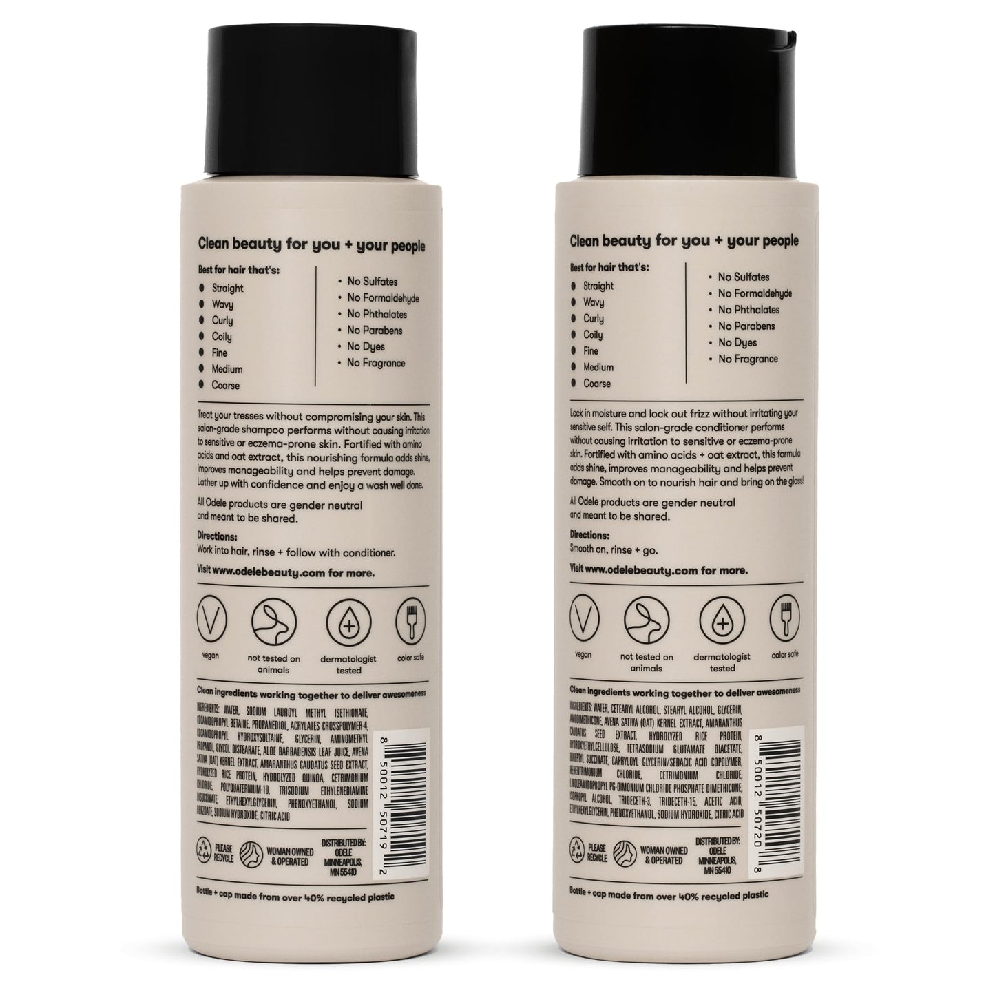 Odele Sulfate-Free Ultra-Sensitive Shampoo & Conditioner Set for Extra Gentle Cleansing and All Hair Types, 13 Fl Oz Each (2-Pack)
