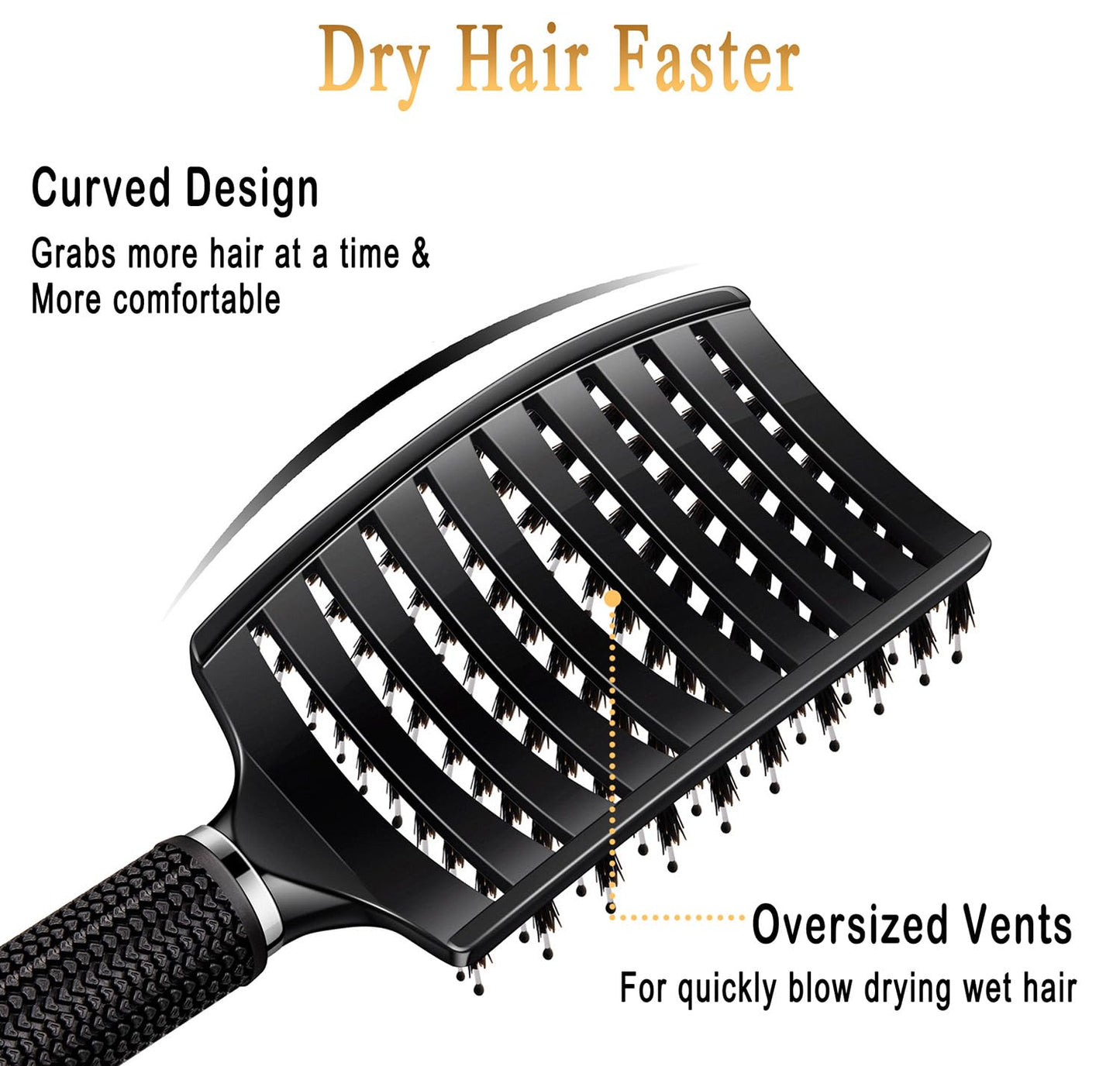 KTKUDY Detangling Brush Boar Bristles Hair Brush Make Hair Shiny & Healthier Curved and Vented Detangler Brush for Women Men Kids Wet and Dry Hair