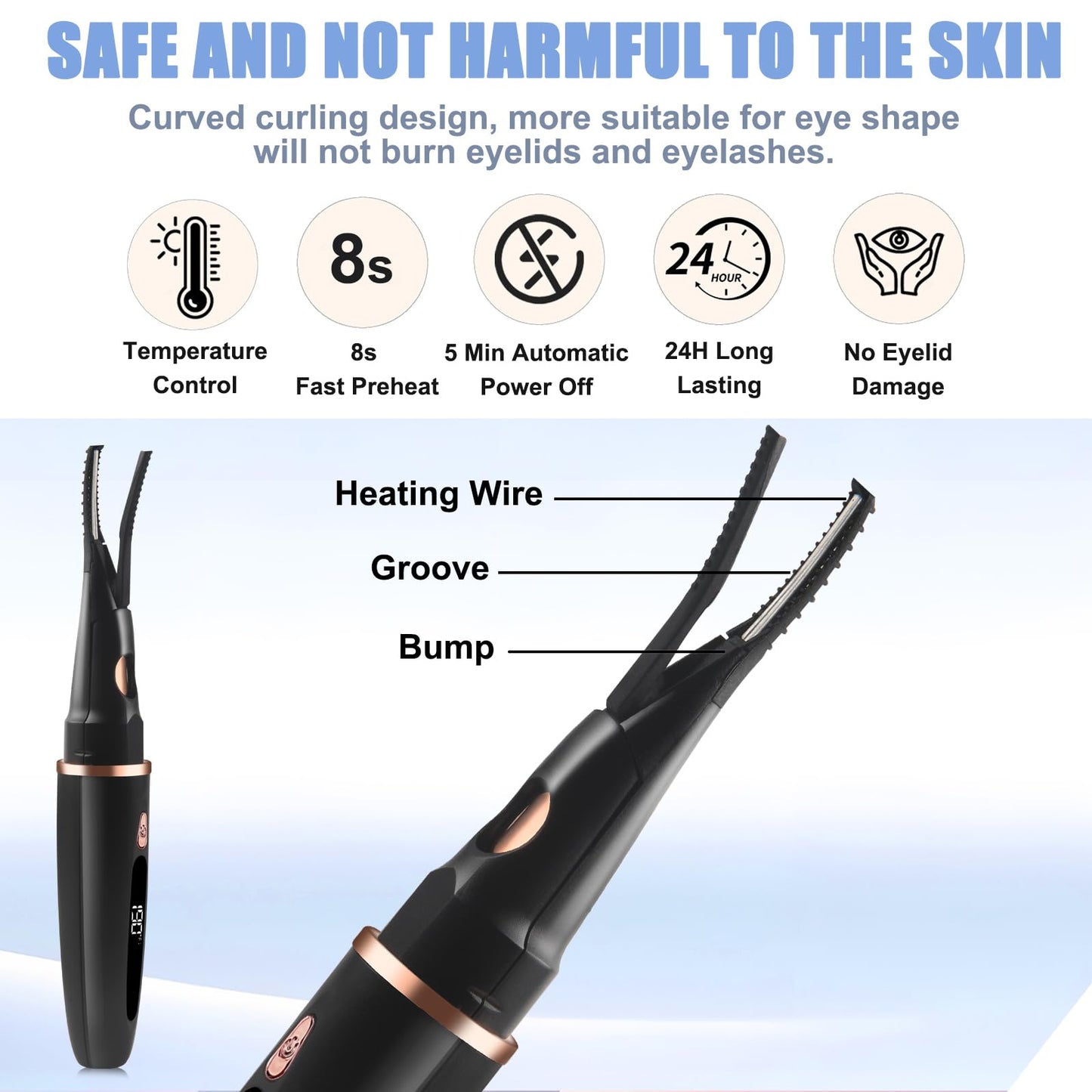 Heated Eyelash Curlers - 2 in 1 Clip- Type Heated lash Curler Best Seller Electric Eyelash Curler LED Display 3 Temp Settings for Makeup Tools USB Rechargeable Natural Curling 24H Long Lasting QIS4