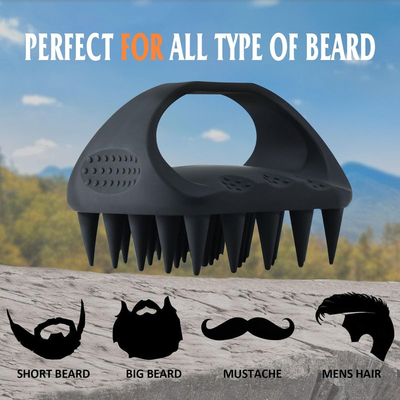 YEALIR Beard Scrubber & Hook - Silicone Beard Brush for Deep Cleaning and Exfoliation, Helps Reduce Dandruff & Itching, Non-Slip Handle & Soft Durable Longer Bristles