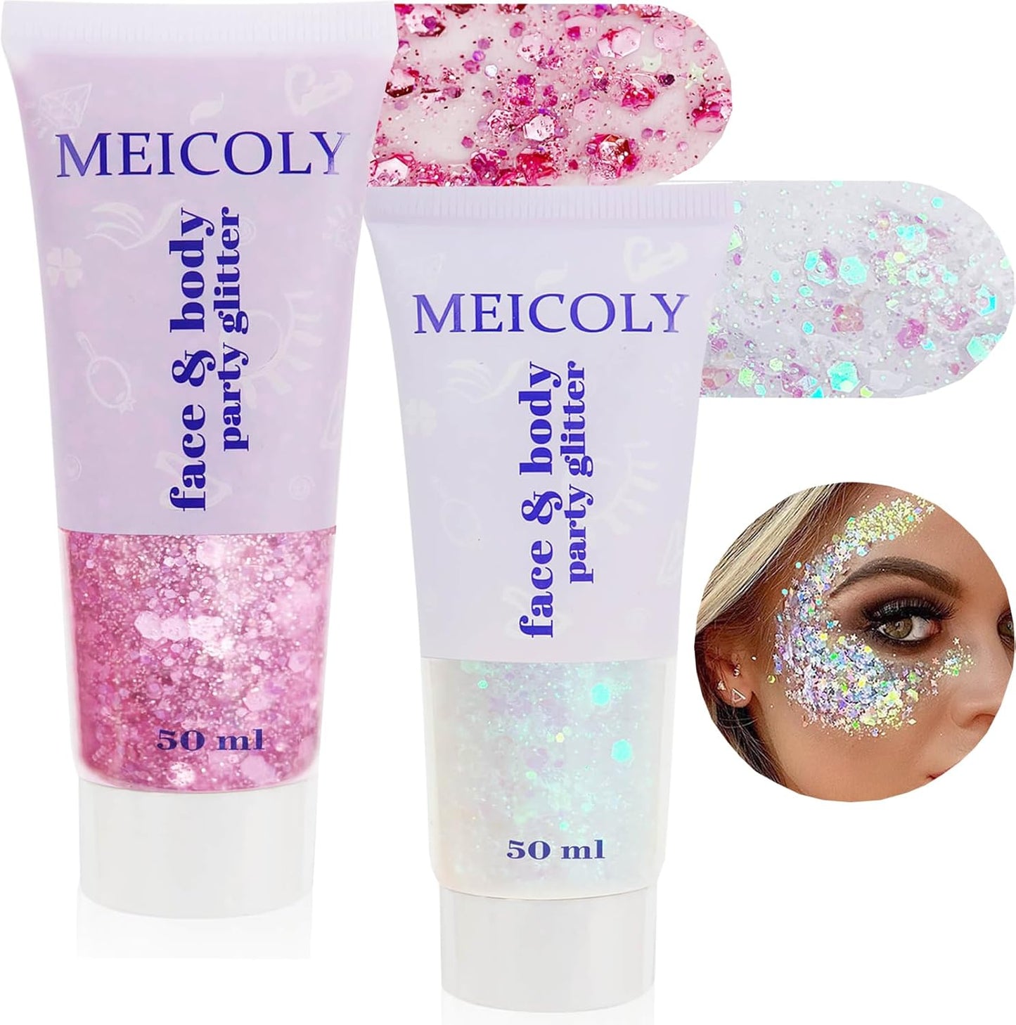 Purple and Gold Face and Body Glitter Set - Sparkly Chunky Makeup for Mardi Gras | Festival Accessories for Women and Kids