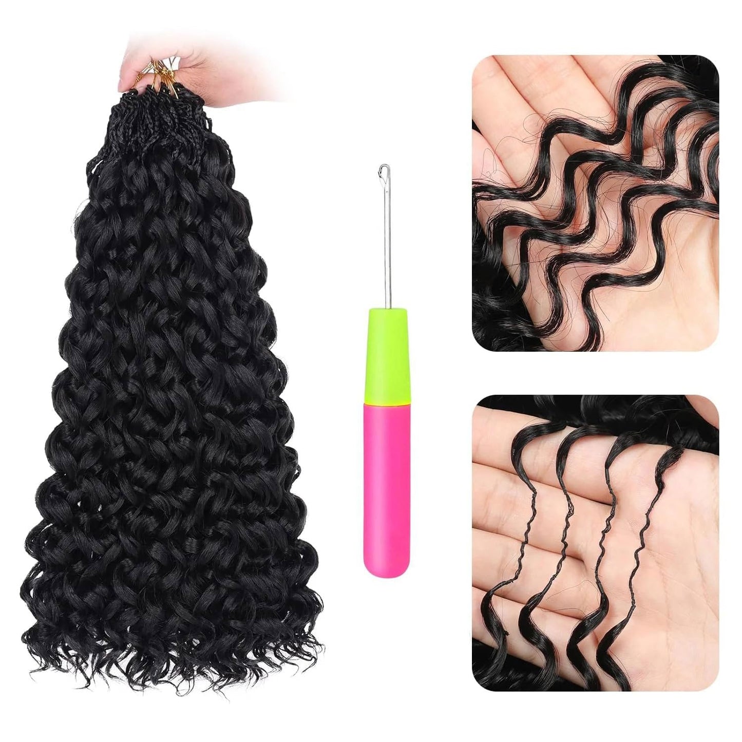 Crochet Hair for Black Women Pre-Separated Human Crochet Hair Water Wave Crochet Human Hair Extensions Curly Feather Crochet Human Hair (#1B-50g, 18 Inch)