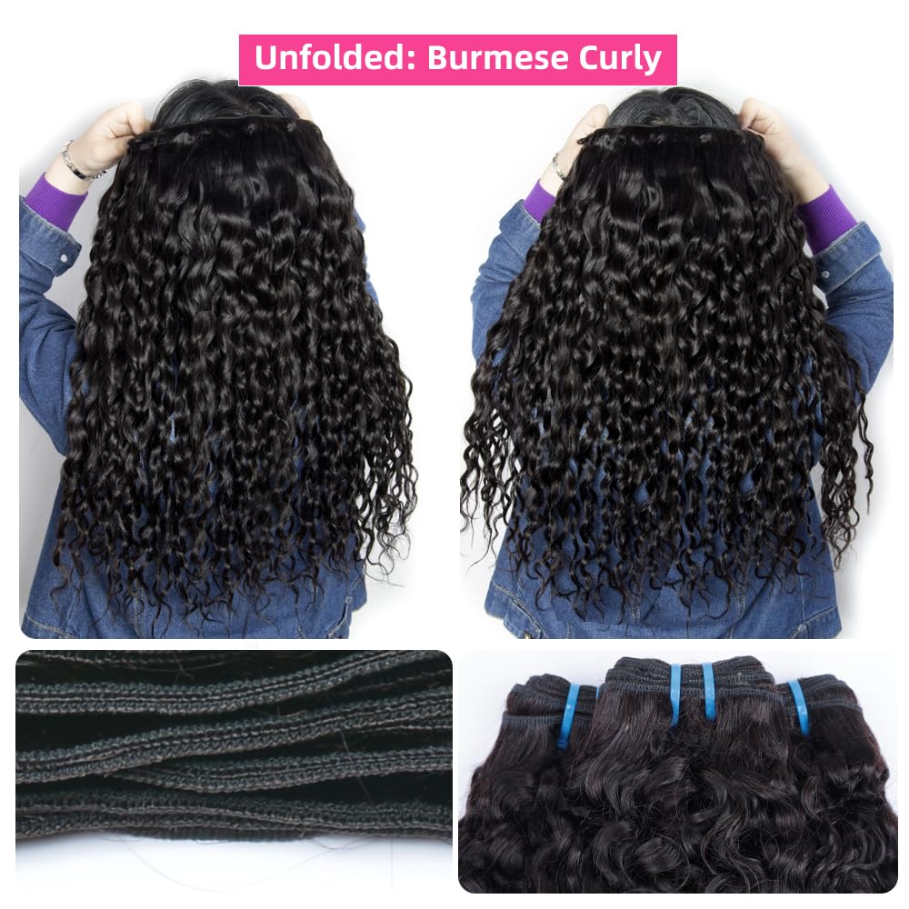 PerisModa Burmese Curly Bundles Human Hair 100% Unprocessed 12A Brazilian Virgin Burmese Curly Hair Bundles 24 24 24 Inch 3 Bundles 3C4A Kinky Curly Weave Human Hair Extensions with Spiral Curly Ends