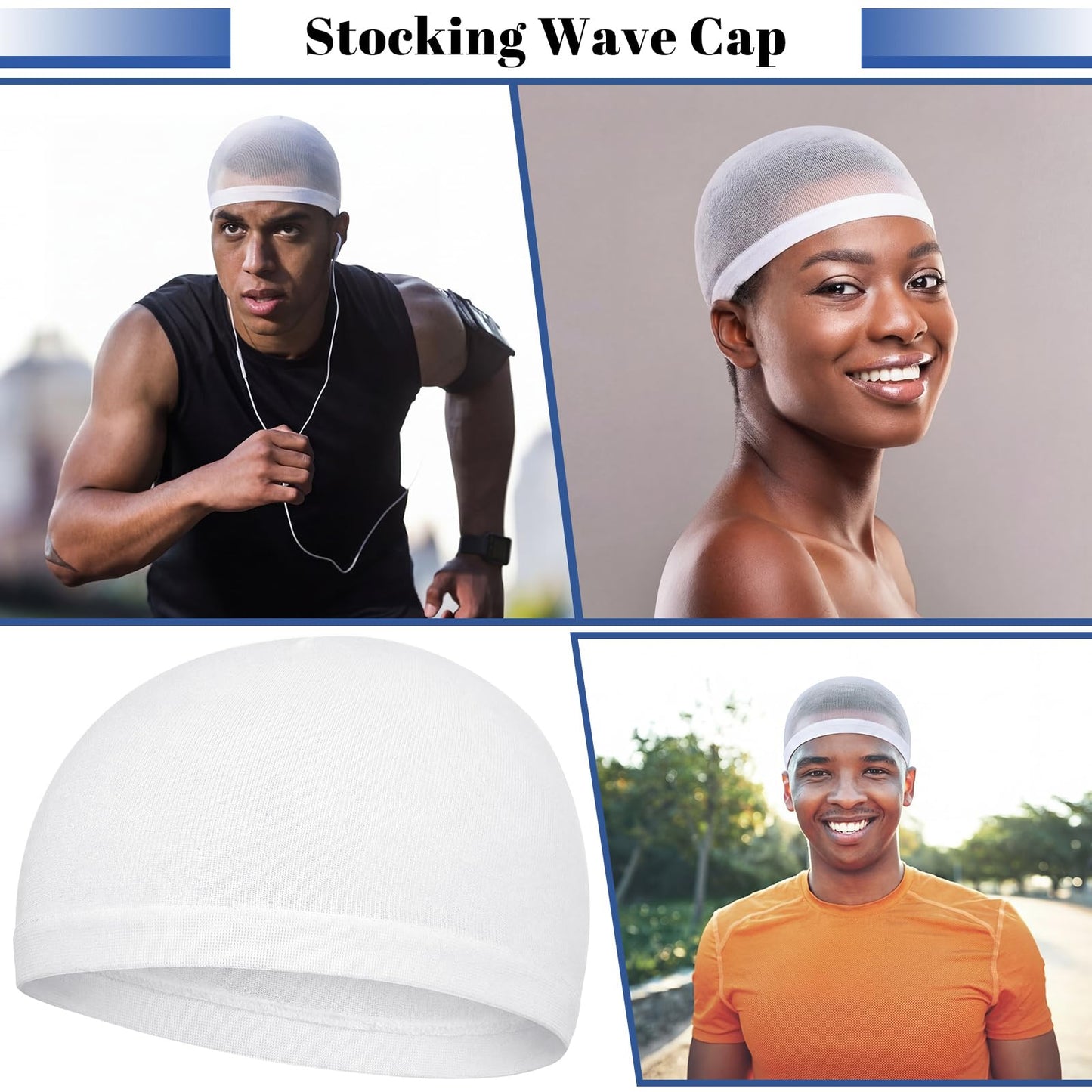 Ramede 10 Pcs Stocking Wave Cap for Men Adult Stretchy Nylon Skull Wave Lightweight Beanie Caps Waves for Man Women (White)