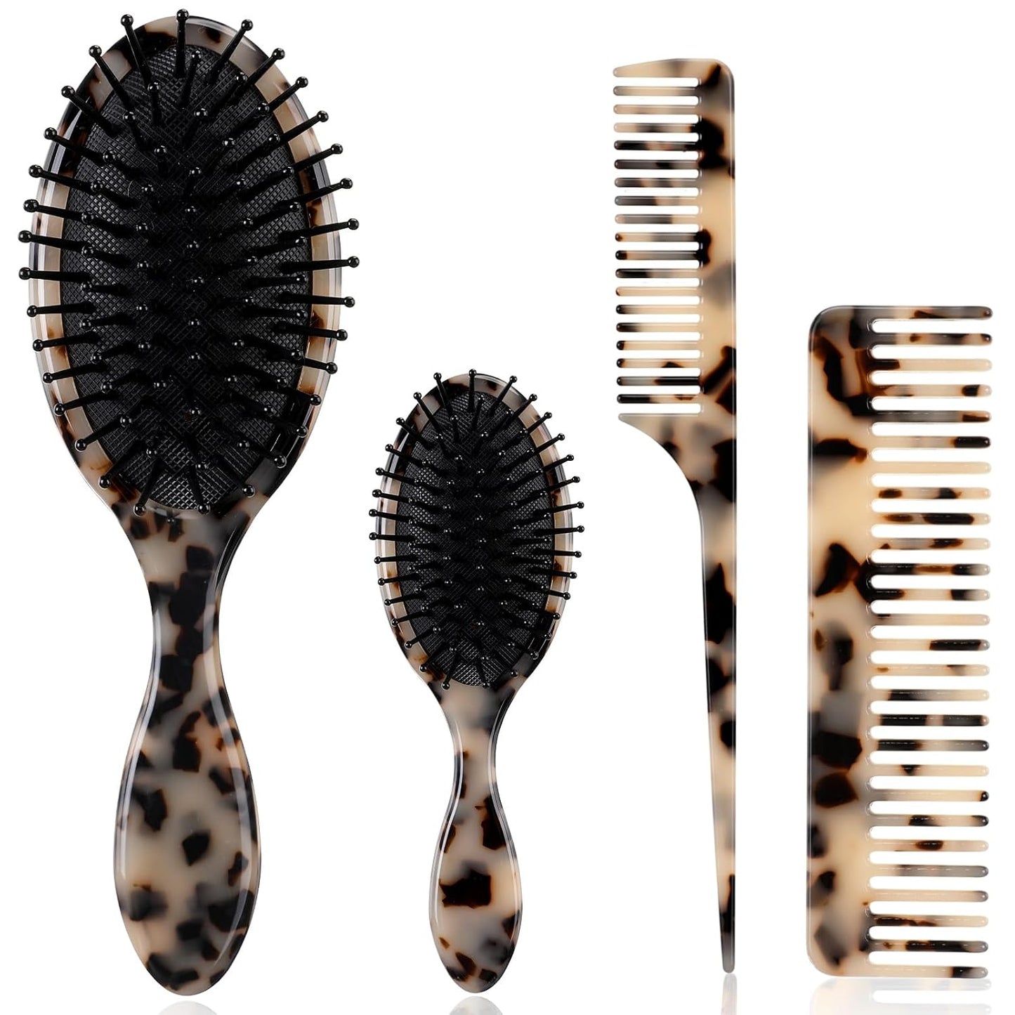 Tortoise Shell Hair Comb Set - Cellulose Acetate Paddle Detangler & Wide Tooth Comb | Grooming Tools for All Hair Types