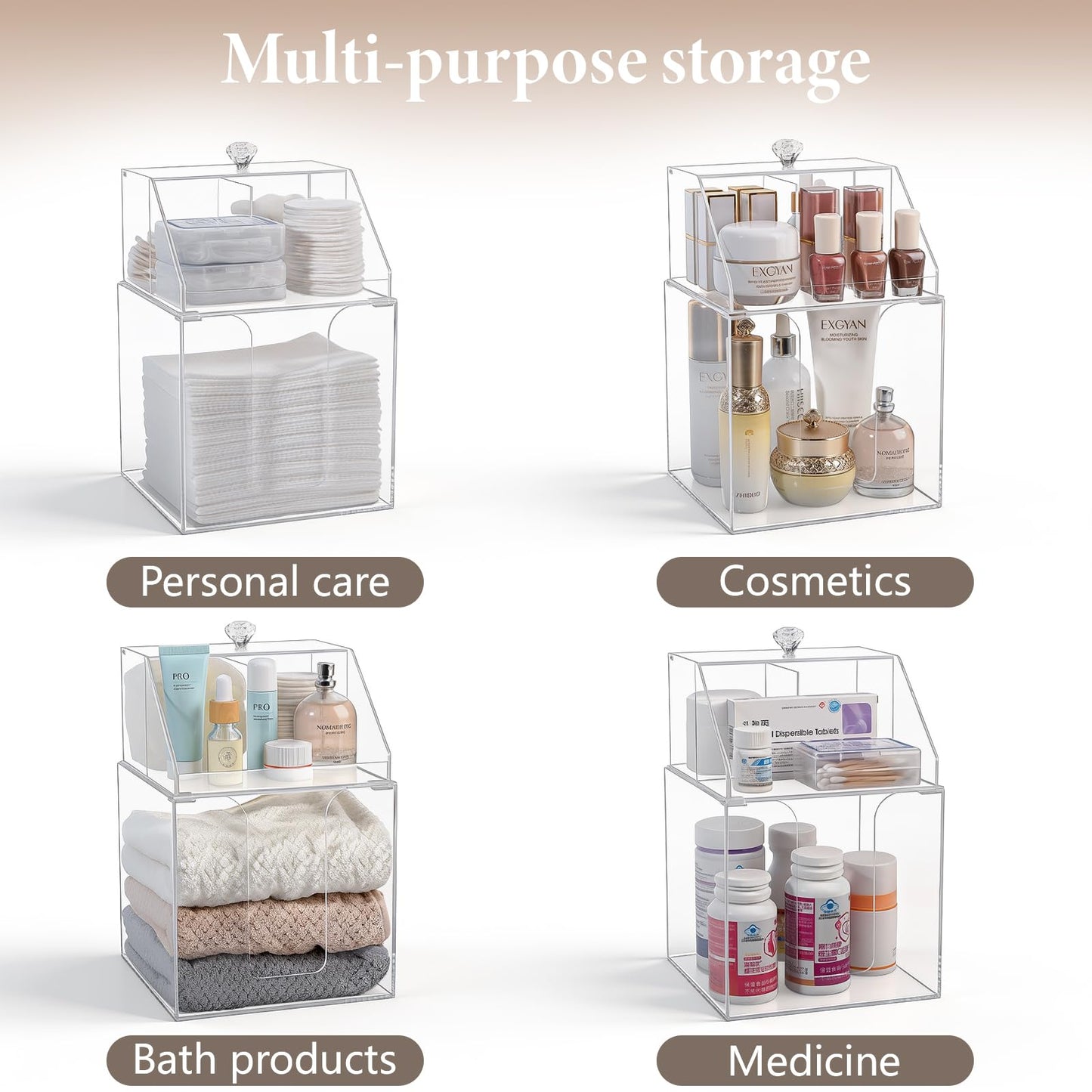 Anyoifax Disposable Facial Towels Storage Compatible with Clean Skin Club Clean Towel XL Double Layer Acrylic Box Cotton Pads Container Qtip Bin Face Towelettes Holder for Bathroom Counter, Clear