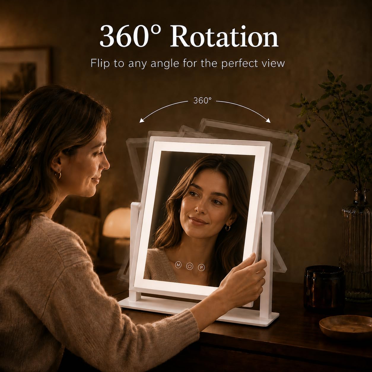 DECADENCE 14.1 Inch LED Vanity Makeup Mirror with Lights for Women and Mom, 10X/5X Detachable Magnifiers, 3 Color Modes, Dimmable Touch Control, 360 Degree Rotation, Tabletop Cosmetic Mirror