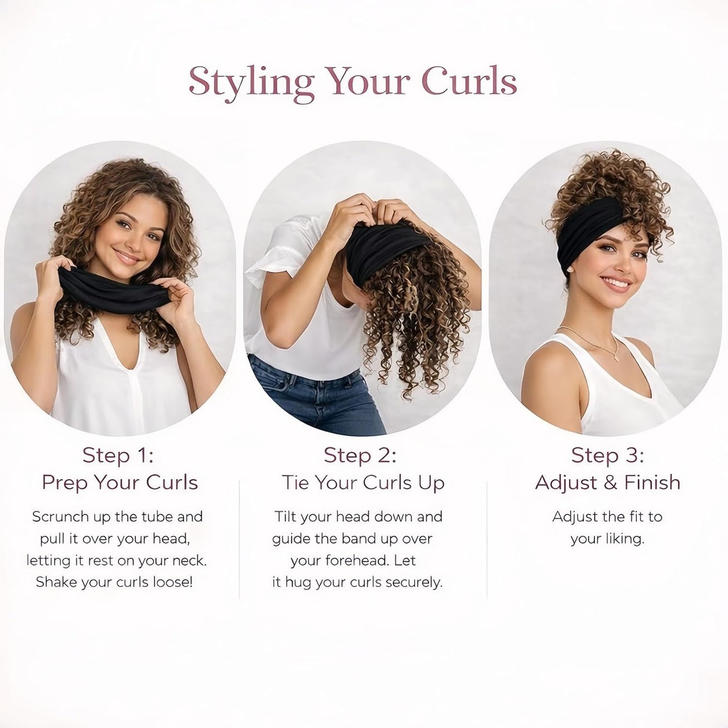 Hair Wrap for Curly & Coily Hair - Extra Wide Stretch Sleep Scarf, Anti-Frizz Headband | Soft Breathable Tube, Matte Black 19.69” x 9.06”