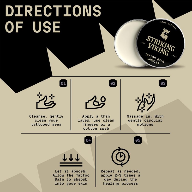 Striking Viking Tattoo Aftercare Balm - 3.5 Oz, Vanilla - Dual-Use Beard Balm for Grooming - Soothes Itch Relief & Hydration
