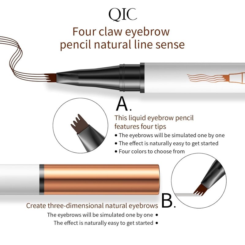 Microblading Eyebrow Pen - 3D Waterproof 4-Tip Pencil for Natural Makeup | Long-Lasting Dark Brown (2 Pcs)