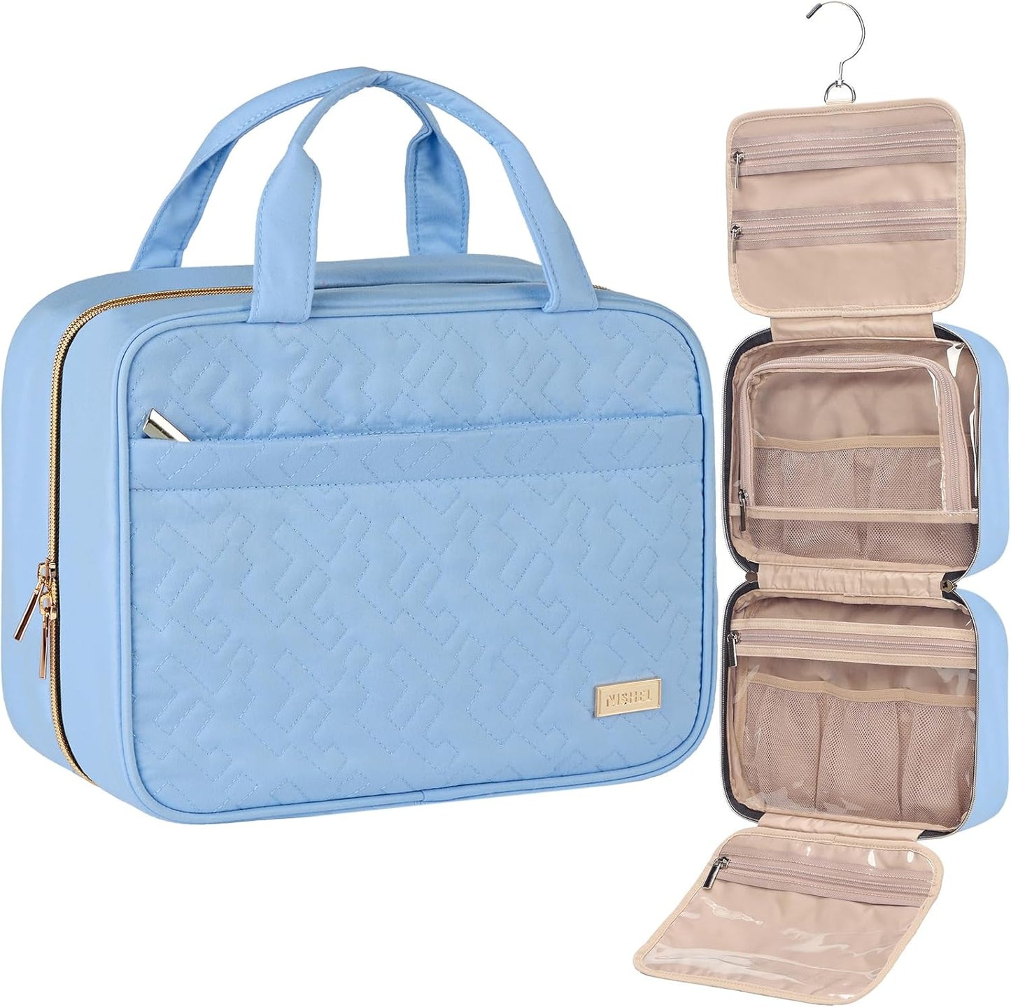 NISHEL Travel Toiletry Bag - Portable Hanging Organizer for Shampoo, Conditioner & Makeup | Medium Pink