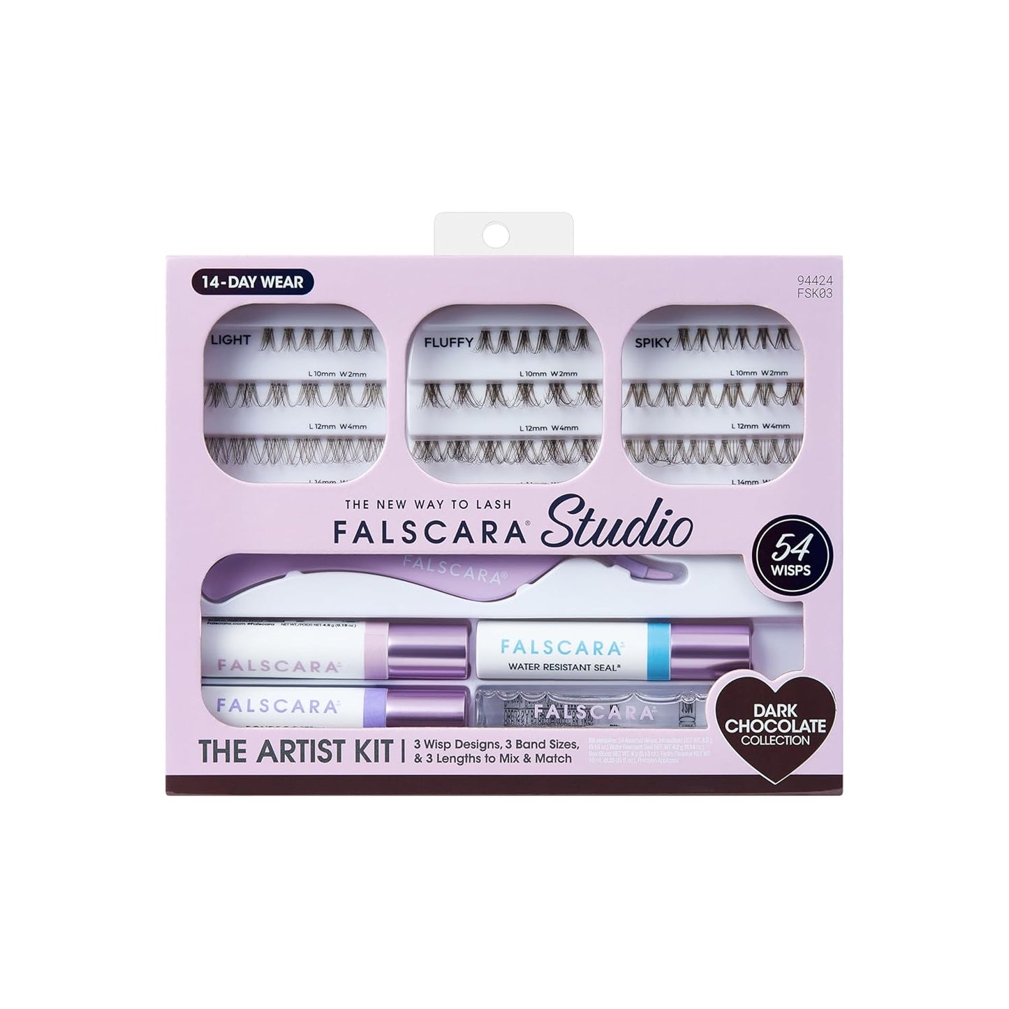 Falscara Lash Extension Kit - 54 Stackable Light Volume Clusters | 8mm-12mm, Water-Resistant, InfuseBond