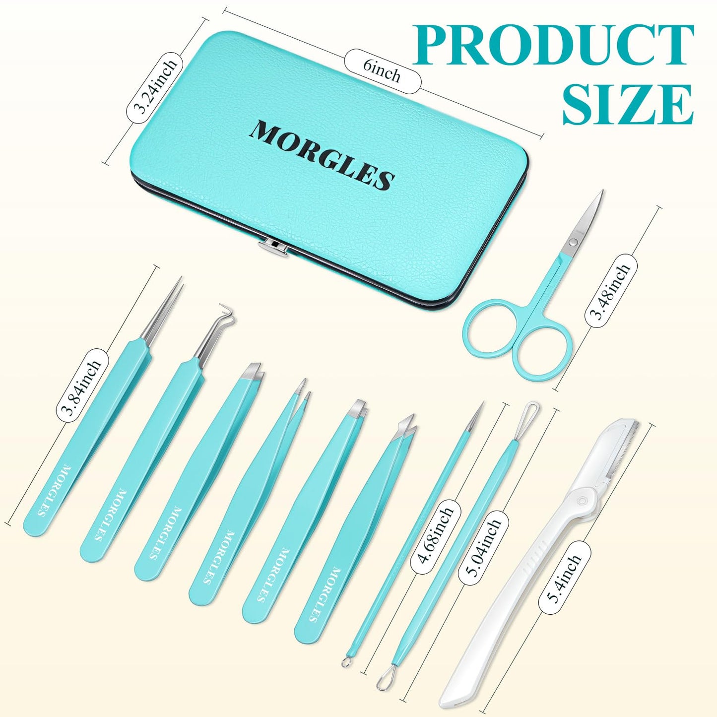 Tweezers for Women Facial Hair, 10 in 1 Pimple Popper Tool Kit with Tweezers, Eyebrow Tweezers Kit with Eyebrow Trimmer & Scissors, Razor, Travel Bag, Hair Plucking Daily Beauty Tools