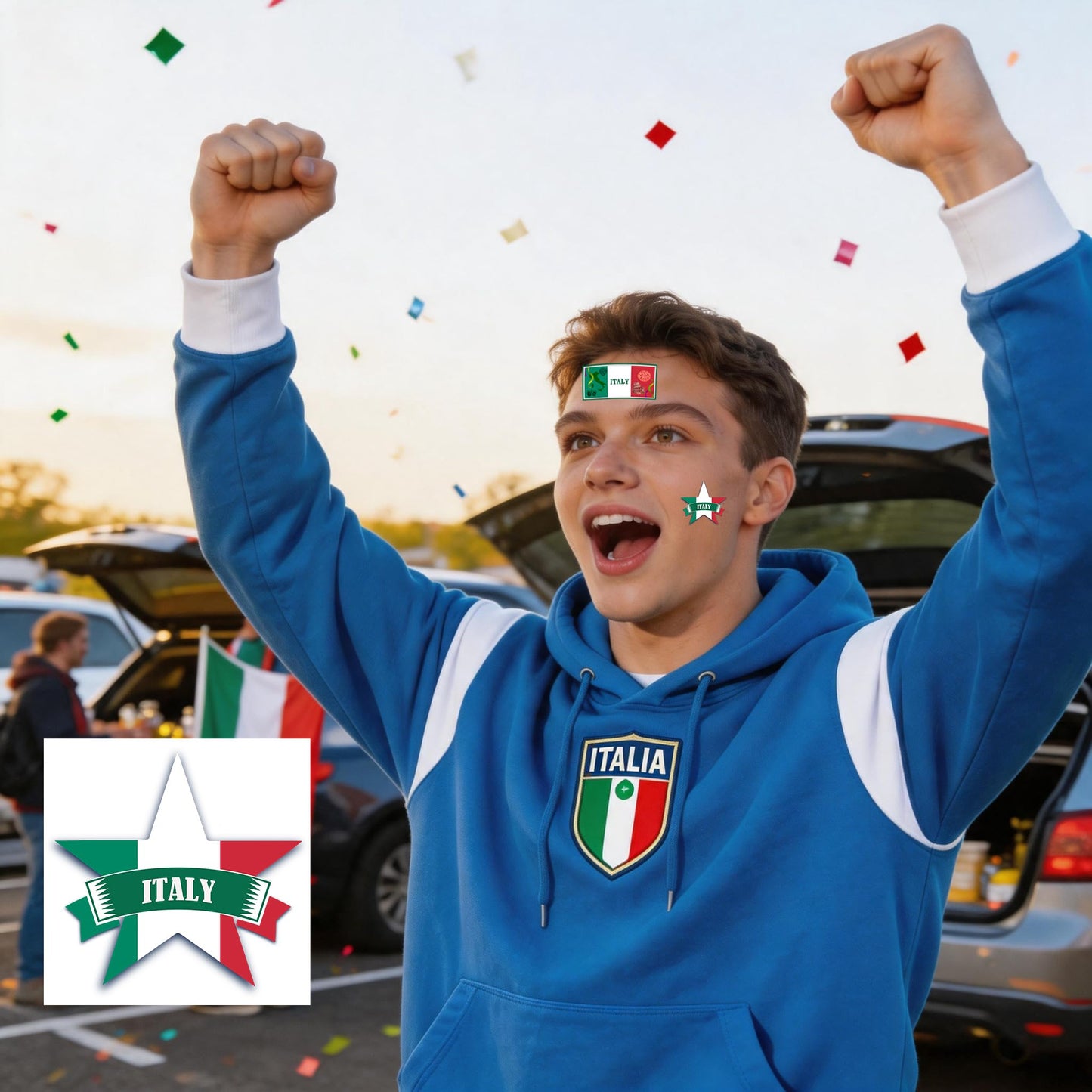 ZH BOCO ARTS 56Pcs Italian flag Temporary Tattoos Waterproof for World Cup Adults Kids,Italy Flag Temporary Tattoos Face Body Art Stickers for Football Fans Sports Events Festival Party Supplies