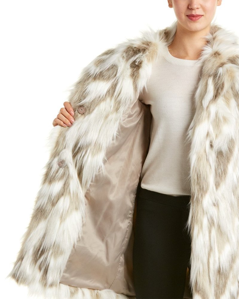 TAHARI Women's Maxi Puffer Coat, Attached Bib, Faux Fur Hood Trim, Hand Warmer Pockets, Long Puffer Coat, Brwn-Wht, Large