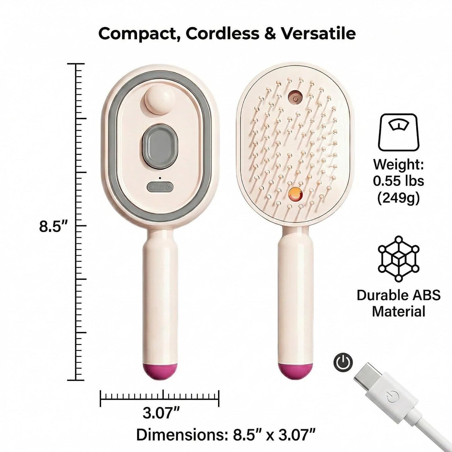 Electric Steam Brush for Hair, Rechargeable Mist Hair Brush with Detangling Air Cushion Comb for Women, Portable Anti-Static Smoothing Brush for Dry, Frizzy & Tangled Hair