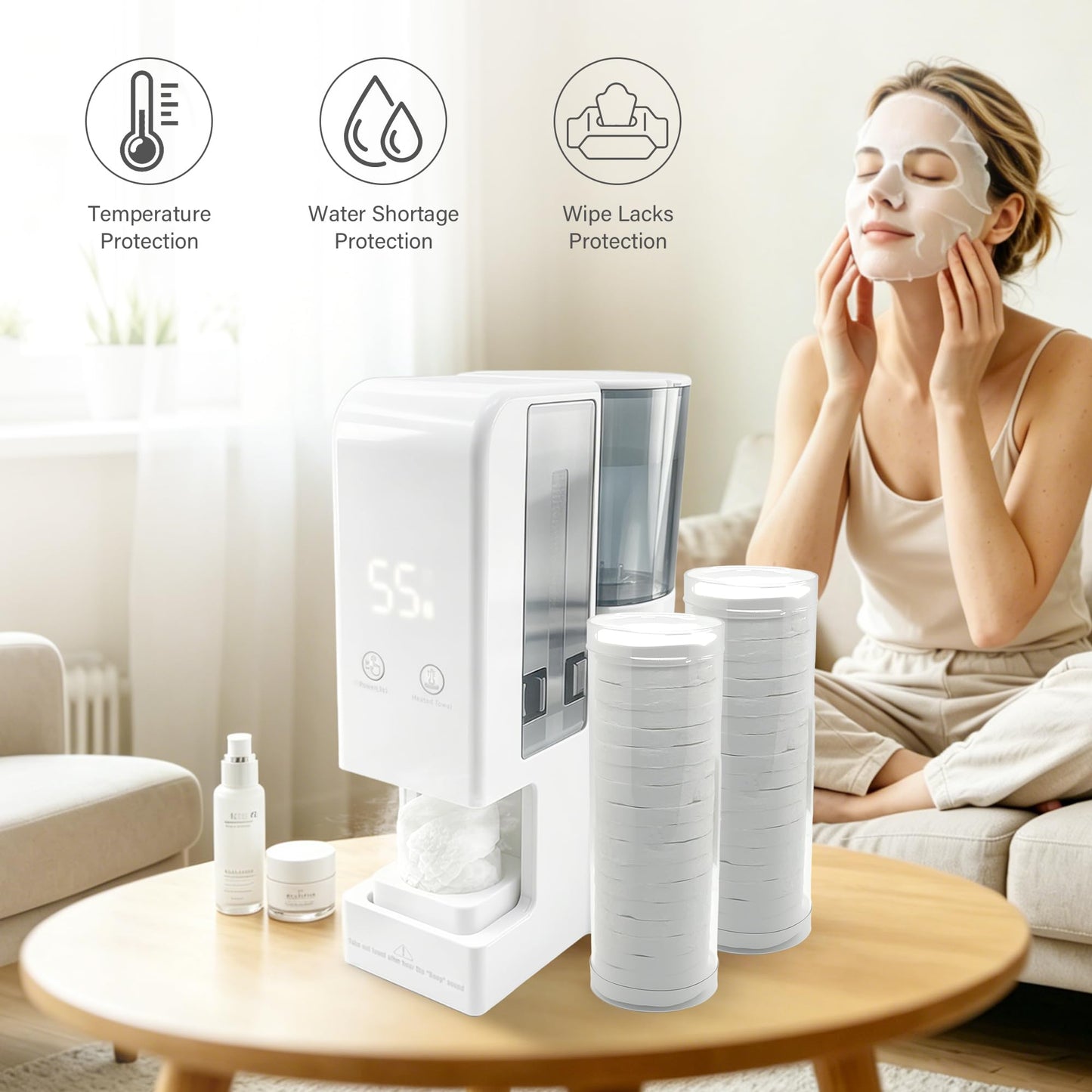Hot Towel Warmer for Face, 5s Fast Heating Hot Towel Dispenser, Automatic Disposable Towel Warmer, 55°C Constant Temperature, Portable Face Towel Steamer (1PC Face Towel Machine+40PCS Towels)
