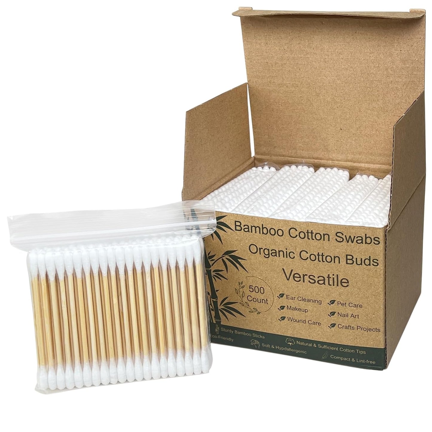 Bamboo Cotton Swabs - Biodegradable Double-Tipped Applicators for Makeup & Personal Care | 1000 Count, Gentle & Absorbent