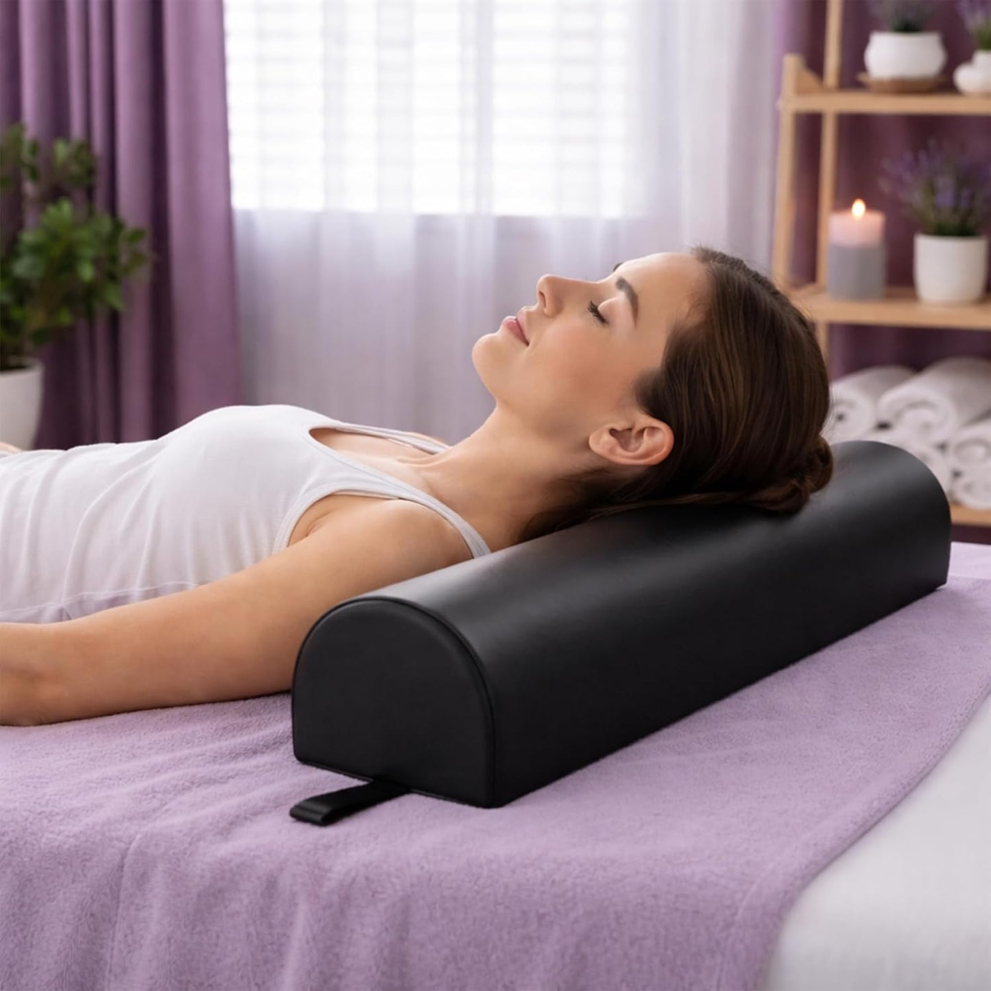 Massage Bolster Pillow - 3/4 Round Support Cushion for Spa & Therapy | 22 x 7 x 7 Inch, Black