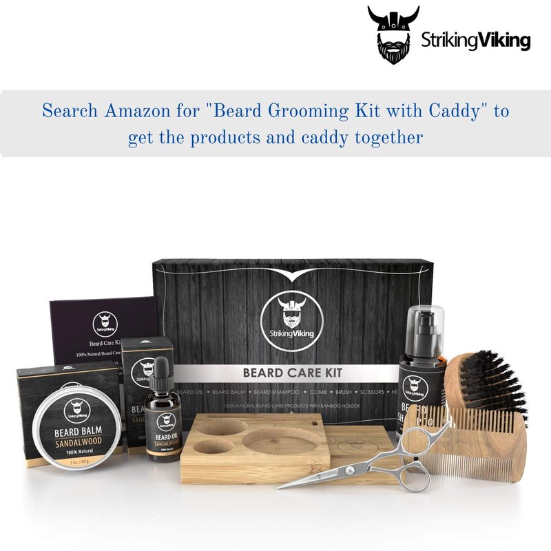 Striking Viking Bamboo Beard Caddy for Men - 7.3 in x 4.5 in x 1 in - Portable Grooming Caddy Organizer for Beard Balm & Oil Products
